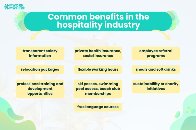 list of benefits commonly offered in the hospitality industry: hotels, resorts and restaurants