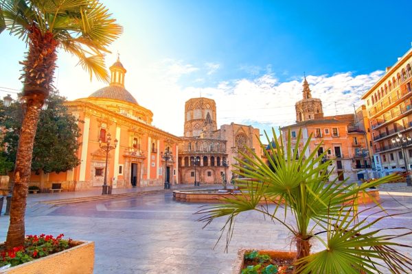 Valencia,Spain,Virgin,Square,Architecture,With,Sunrise